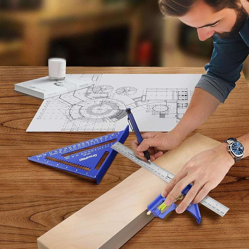 GRENPRO Combination Square Woodworking Ruler Tools, 7inch Carpenter Square Wood Working Tools and Accessories, 12inch Square Ruler, Includes 2-in-1 Carpentry Pencil, Protractor Angle Machinist Tool - Image 6