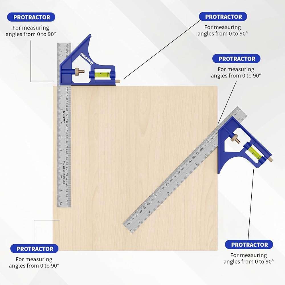 GRENPRO Combination Square Woodworking Ruler Tools, 7inch Carpenter Square Wood Working Tools and Accessories, 12inch Square Ruler, Includes 2-in-1 Carpentry Pencil, Protractor Angle Machinist Tool - Image 8