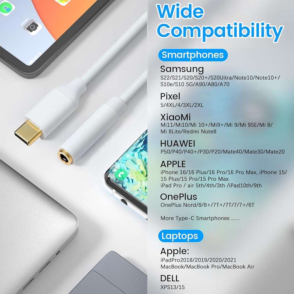USB C to 3.5mm Female Headphone Jack Adapter, Type C to Aux Audio Dongle Cable Cord Compatible with iPhone 17 Pro Max/17 Pro, 16/15 Pro Max, 16/15 Pro, Galaxy S24/S23/S22 Ultra, iPad Pro(2 Pack) - Image 6