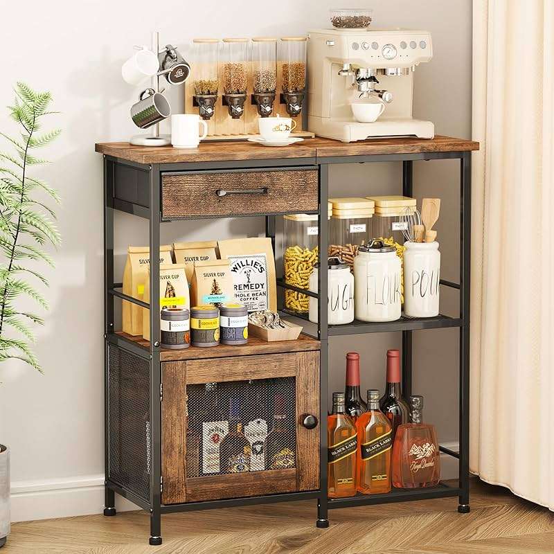 SWTYMIKI Coffee Bar Cabinet for Home - Farmhouse Coffee Stand Station Multi-Purpose Buffet Sideboard Cabinet with Drawers - Kitchen Bar Table for Living Room, Corner, Small Space, Espresso - Image 1