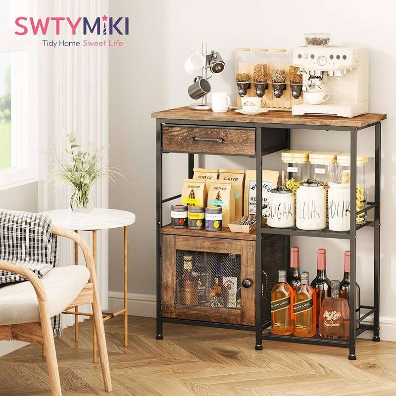 SWTYMIKI Coffee Bar Cabinet for Home - Farmhouse Coffee Stand Station Multi-Purpose Buffet Sideboard Cabinet with Drawers - Kitchen Bar Table for Living Room, Corner, Small Space, Espresso - Image 3