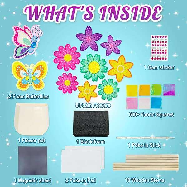 AGENTLAN Poke Art Bouquet Craft Kit,Mess-Free 3D Crafts for Kids Ages 3-8 | Glue free with flower pot,poke in foam flowers, butterflies,DIY arts and crafts gift for toddlers - Image 2