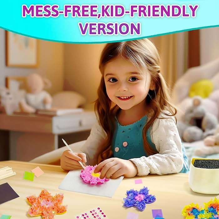 AGENTLAN Poke Art Bouquet Craft Kit,Mess-Free 3D Crafts for Kids Ages 3-8 | Glue free with flower pot,poke in foam flowers, butterflies,DIY arts and crafts gift for toddlers - Image 4