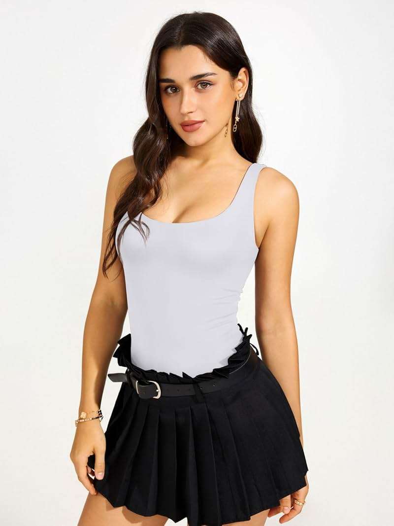 REORIA Women's Sexy Scoop Neck Sleeveless Bodysuit Backless Double Lined Tank Tops - Image 5