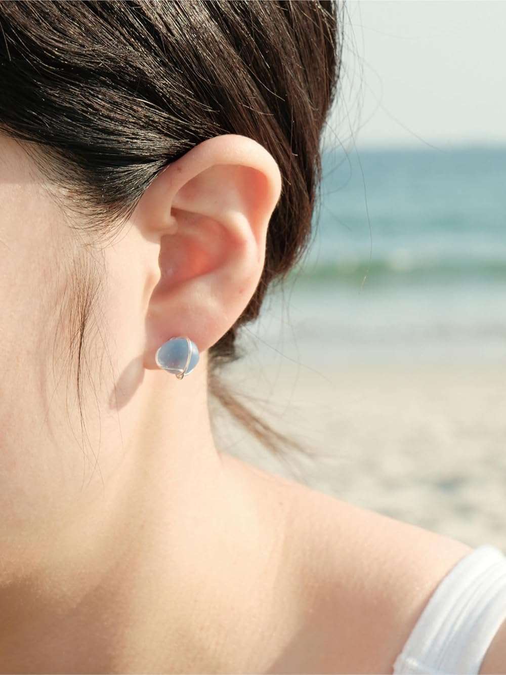 PEPELUALI Sea Glass S925 Silver Stud Earrings Jewelry Beach Glass Earrings Weddings Valentine Birthday Gift For Her Ocean Earrings Gift for Women - Image 2