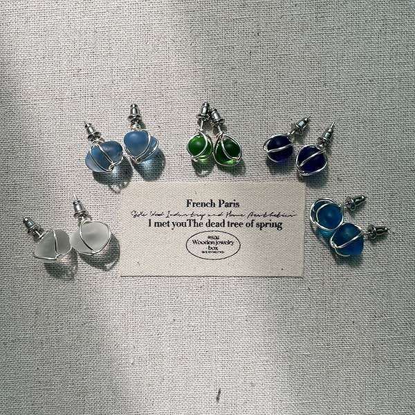 PEPELUALI Sea Glass S925 Silver Stud Earrings Jewelry Beach Glass Earrings Weddings Valentine Birthday Gift For Her Ocean Earrings Gift for Women - Image 5