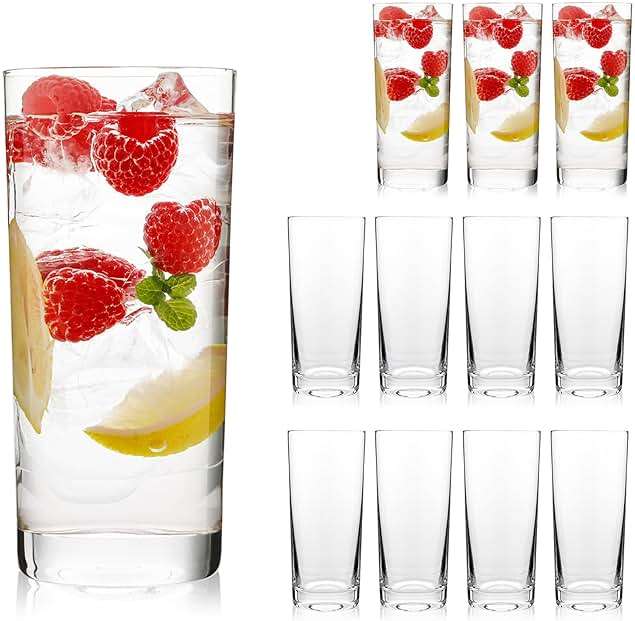 OUWO Highball Glasses Set of 12, 16oz Tall Drinking Glasses, Water Glass for Kitchen, Tom Collins Glasses, Mojito Glass Cups, Cocktail Glasses for Bar Glassware - Image 1