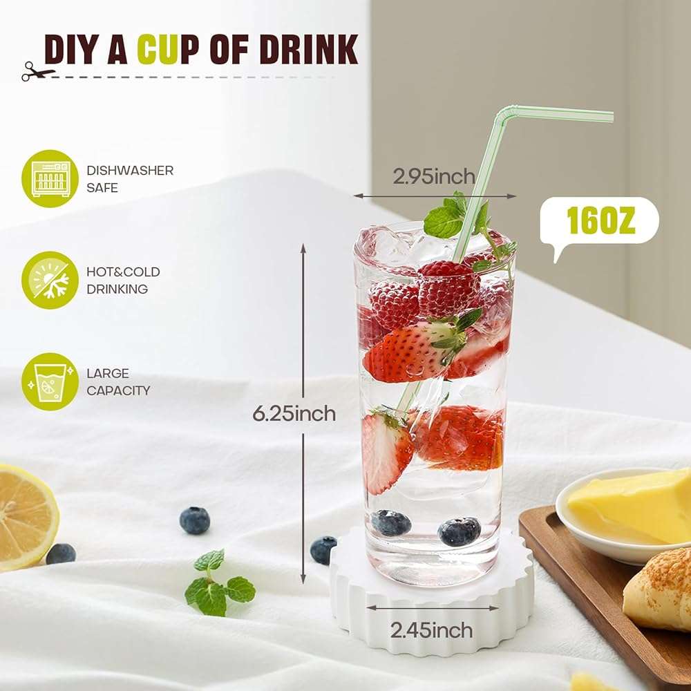 OUWO Highball Glasses Set of 12, 16oz Tall Drinking Glasses, Water Glass for Kitchen, Tom Collins Glasses, Mojito Glass Cups, Cocktail Glasses for Bar Glassware - Image 3