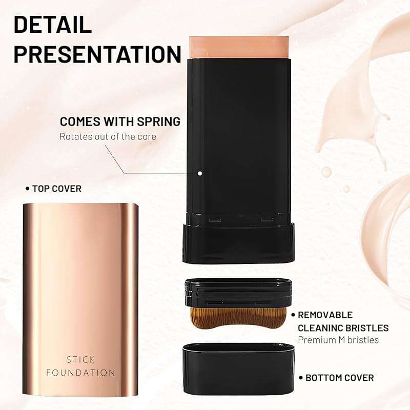 2 In 1 Anti Wrinkle Foundation Stick, Korea Flawless Eraser Foundation Stick- Hydrating Lightweight, Double Head Foundation Make Up Stick with Brush,Multi-Use Face Makeup Contour Stick(Natural, 1PC) - Image 3