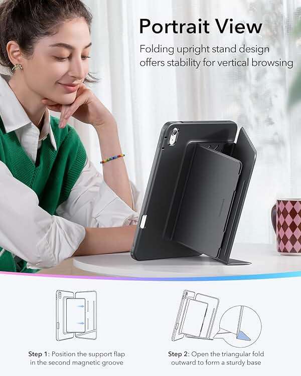 ESR for iPad A16 Case, iPad 11th/10th Generation Case (2025/2022) 11 Inch/10.9 Inch, Vertical Stand Cover with Pencil Holder, Ultra-Stable Magnetic Cover, Multi Stand Angles, Flip Series, Black - Image 6