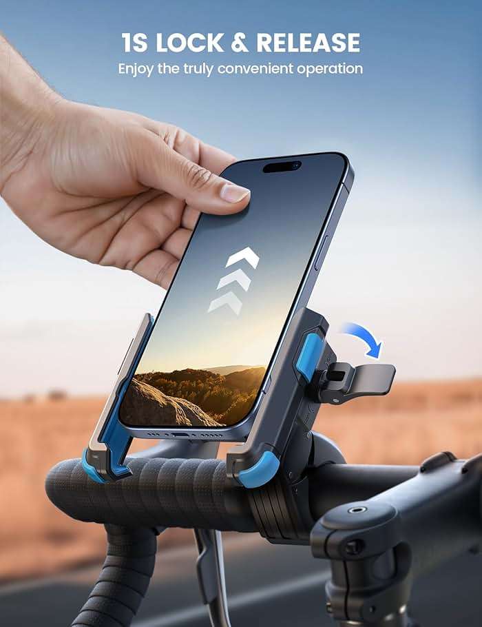 Lamicall Motorcycle Bike Phone Mount - [1s Quick Release] Bike Cell Phone Holder Clip, Bicycle Scooter Handlebar Clamp, Gifts for iPhone 17 16 15 14 Pro Max, Galaxy S25 S24 Ultra, 4.7-7" Phones, Blue - Image 3