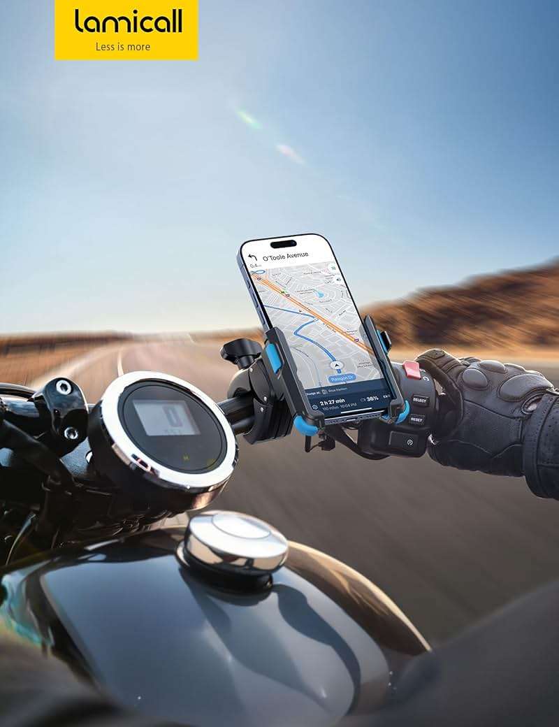 Lamicall Motorcycle Bike Phone Mount - [1s Quick Release] Bike Cell Phone Holder Clip, Bicycle Scooter Handlebar Clamp, Gifts for iPhone 17 16 15 14 Pro Max, Galaxy S25 S24 Ultra, 4.7-7" Phones, Blue - Image 7