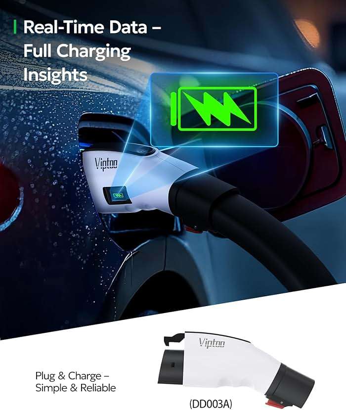 VIPTOO Tesla to J1772 Adapter 60A 250V AC — NACS EV Charging Connector with Charging Status Display for Tesla Wall/Destination/Mobile Charger, Fast & Safe Charging (White) - Image 2