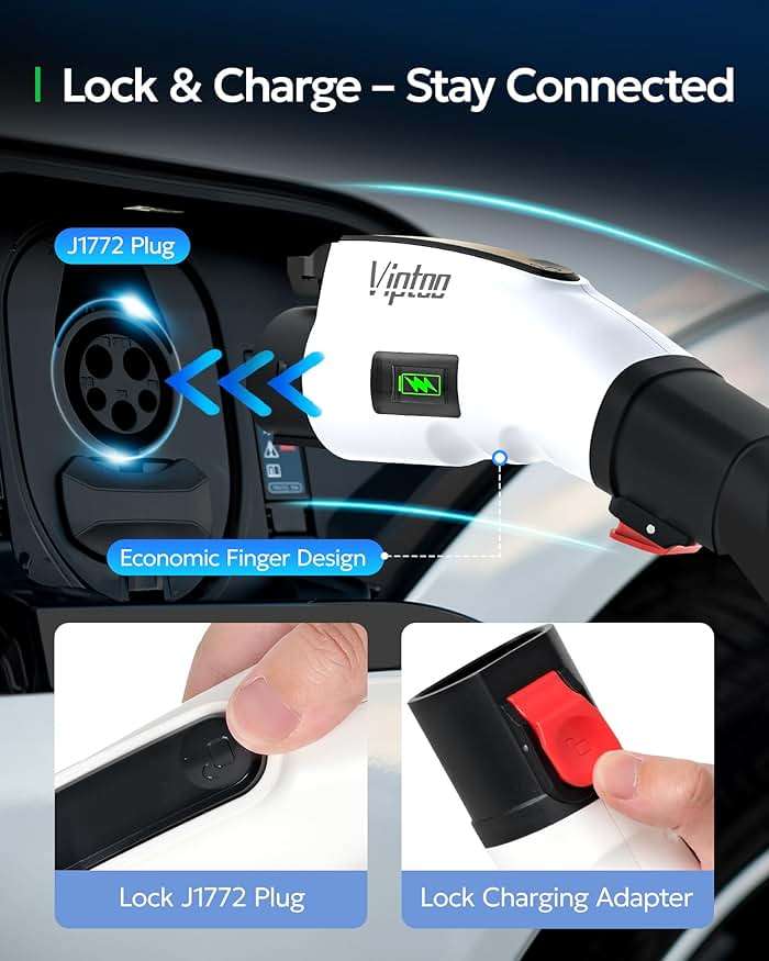 VIPTOO Tesla to J1772 Adapter 60A 250V AC — NACS EV Charging Connector with Charging Status Display for Tesla Wall/Destination/Mobile Charger, Fast & Safe Charging (White) - Image 5