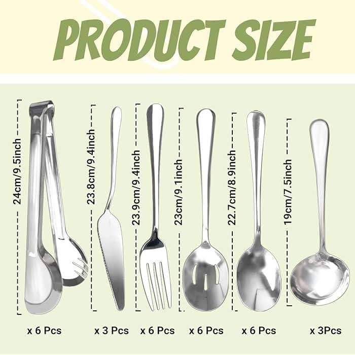 TANEMUDO 30 Pcs Stainless Steel Serving Utensils Set,With Large Spoons, Slotted Spoons, Forks, Soup Ladle, Pie Server, and Tongs for Home Buffet Party Supplies(Silver) - Image 3