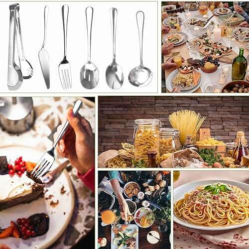 TANEMUDO 30 Pcs Stainless Steel Serving Utensils Set,With Large Spoons, Slotted Spoons, Forks, Soup Ladle, Pie Server, and Tongs for Home Buffet Party Supplies(Silver) - Image 5
