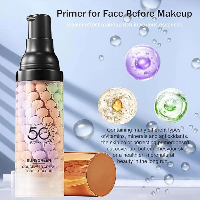 3 In 1Primer for Face Before Makeup,Sunscreen Isolation Cream, SPF 50, One Step Color Corrector Face Primer, Blurs Imperfections Oil Control & Moisturizing Skin Tone Correcting,Radiance Skin - Image 6