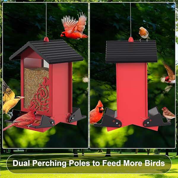 Squirrel Proof Bird Feeder for Outdoor Hanging,Metal Bird Seed Feeder with Bilateral Weight Activated Perches,5LB Large Capacity Wild Bird Feeders for Outside,Easy Refill and Clean,Red - Image 7