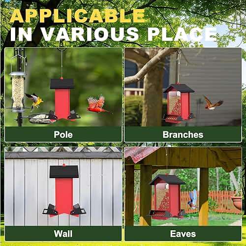 Squirrel Proof Bird Feeder for Outdoor Hanging,Metal Bird Seed Feeder with Bilateral Weight Activated Perches,5LB Large Capacity Wild Bird Feeders for Outside,Easy Refill and Clean,Red - Image 8