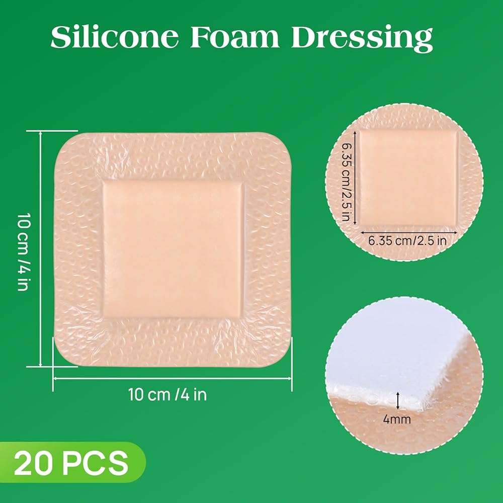 Silicone Foam Dressing with Border, 4"×4"(20 pcs) Gentle Adhesive Foam Dressing for Wound Care,Waterproof,Breathable,Highly Absorbent Silicone Bandage Care for Pressure Sores, Ulcers - Image 2