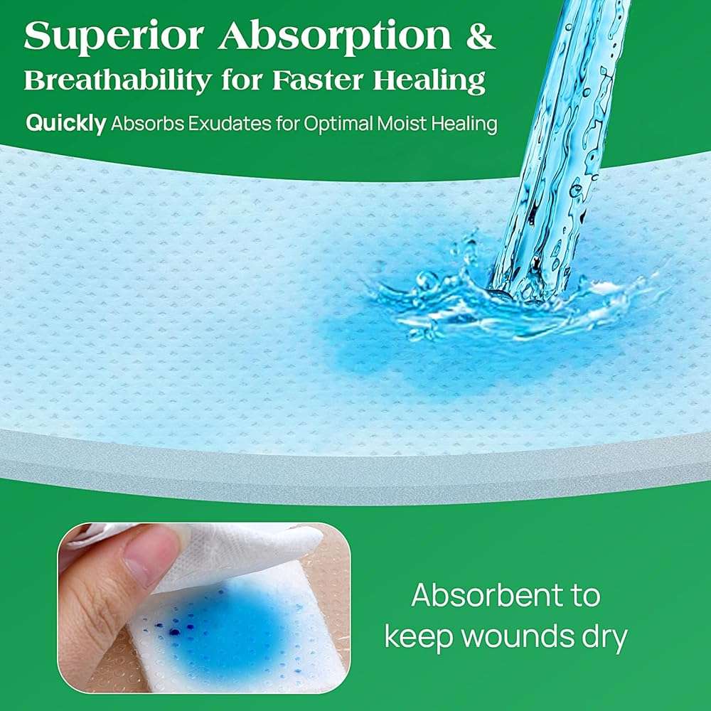 Silicone Foam Dressing with Border, 4"×4"(20 pcs) Gentle Adhesive Foam Dressing for Wound Care,Waterproof,Breathable,Highly Absorbent Silicone Bandage Care for Pressure Sores, Ulcers - Image 6