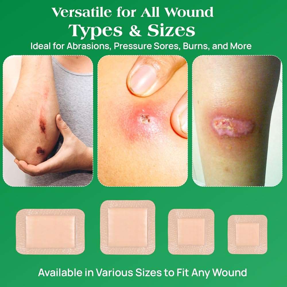 Silicone Foam Dressing with Border, 4"×4"(20 pcs) Gentle Adhesive Foam Dressing for Wound Care,Waterproof,Breathable,Highly Absorbent Silicone Bandage Care for Pressure Sores, Ulcers - Image 7