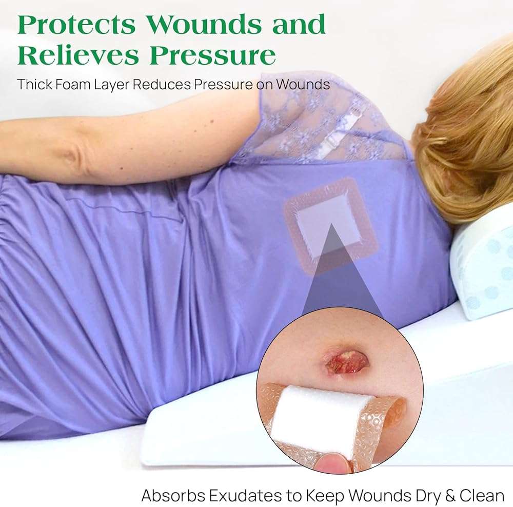 Silicone Foam Dressing with Border, 4"×4"(20 pcs) Gentle Adhesive Foam Dressing for Wound Care,Waterproof,Breathable,Highly Absorbent Silicone Bandage Care for Pressure Sores, Ulcers - Image 8