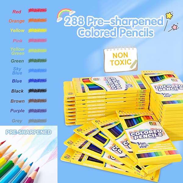 JIANERSHE 288 Count Colored Pencils Bulk, 12 Assorted Colors, 24Packs Pre-sharpened Coloring Pencils Set for Kids,Back to School Supplies,Teachers Essential Classroom Art Prizes - Image 2