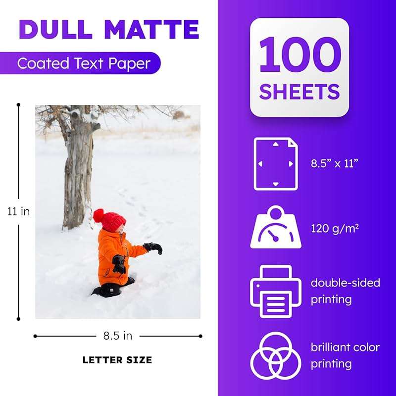 Dull 80lb Text Digital Low Gloss Paper, Double Sided C2S, Coated, Perfect for Color Laser Printing, Design Proposals, Flyers, Brochures | Matte Finish | 8.5" x 11" | 100 Sheets - Image 2
