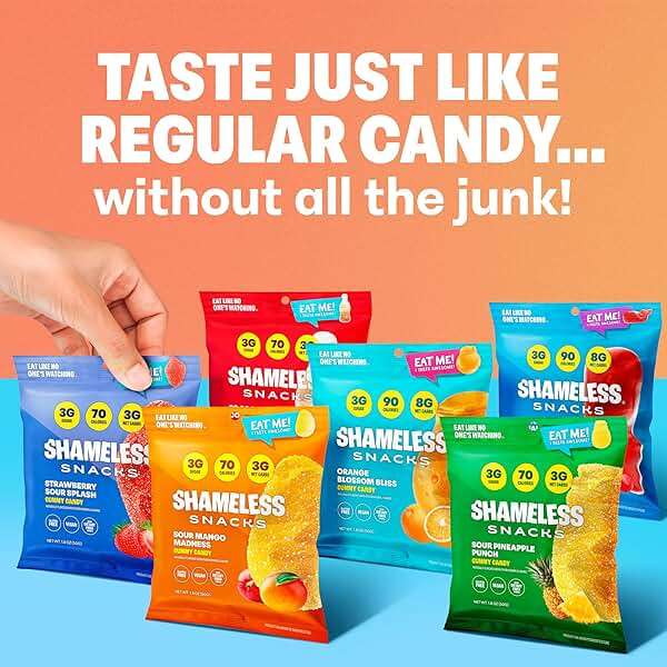 Shameless Snacks Candy Carnival - Sour Candy & Fruit Snacks, Gummy Candy Variety Pack, Strawberry Orange Mango Cola, Keto Snacks 3g Sugar Gluten Free for Kids & Adults - Image 3