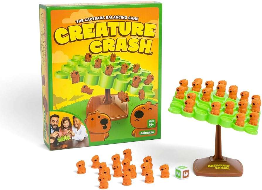 Creature Crash by Relatable, The Capybara Balancing Game, Great Kids Games and Family Game Night Essentials, Includes 49 Capybaras, 1 Balancing Board, 1 Pillar Base, 1 Die, and Instructions - Image 1