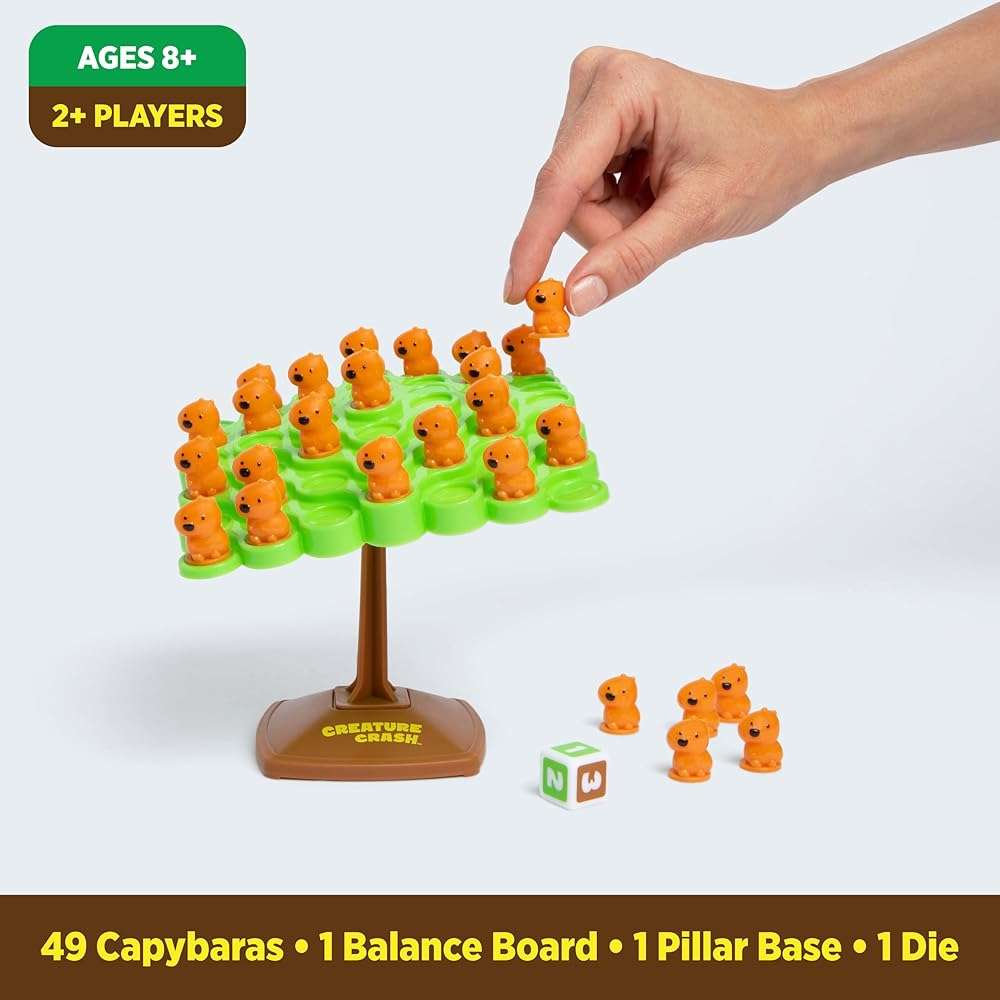 Creature Crash by Relatable, The Capybara Balancing Game, Great Kids Games and Family Game Night Essentials, Includes 49 Capybaras, 1 Balancing Board, 1 Pillar Base, 1 Die, and Instructions - Image 5