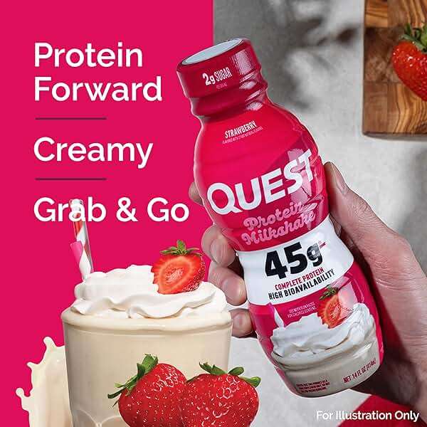 Quest Nutrition Strawberry Protein Shake, 45g Protein, 2g Sugar, 4g Net Carbs, Ready to Drink, Gluten Free, 4 Count - Image 3