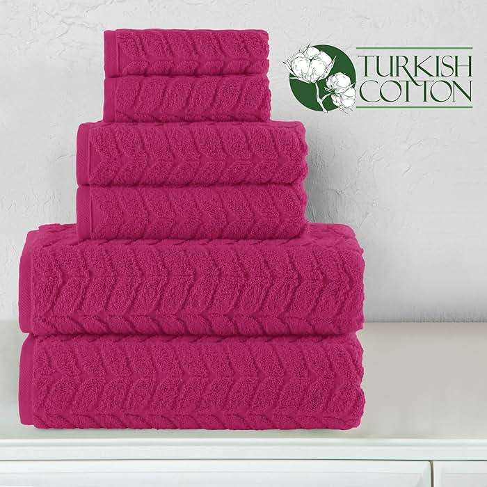 Elegant Comfort Luxury 6-Piece 100% Turkish Cotton Jacquard Braided Textured Premium Hotel Quality Towel Set– Soft and Absorbent, Includes 2 Bath Towels, 2 Hand Towels and 2 Washcloths, Hot Pink - Image 5