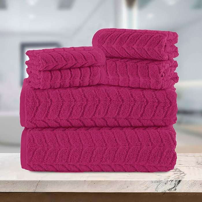 Elegant Comfort Luxury 6-Piece 100% Turkish Cotton Jacquard Braided Textured Premium Hotel Quality Towel Set– Soft and Absorbent, Includes 2 Bath Towels, 2 Hand Towels and 2 Washcloths, Hot Pink - Image 7