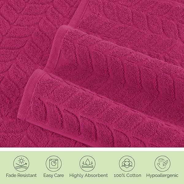Elegant Comfort Luxury 6-Piece 100% Turkish Cotton Jacquard Braided Textured Premium Hotel Quality Towel Set– Soft and Absorbent, Includes 2 Bath Towels, 2 Hand Towels and 2 Washcloths, Hot Pink - Image 8