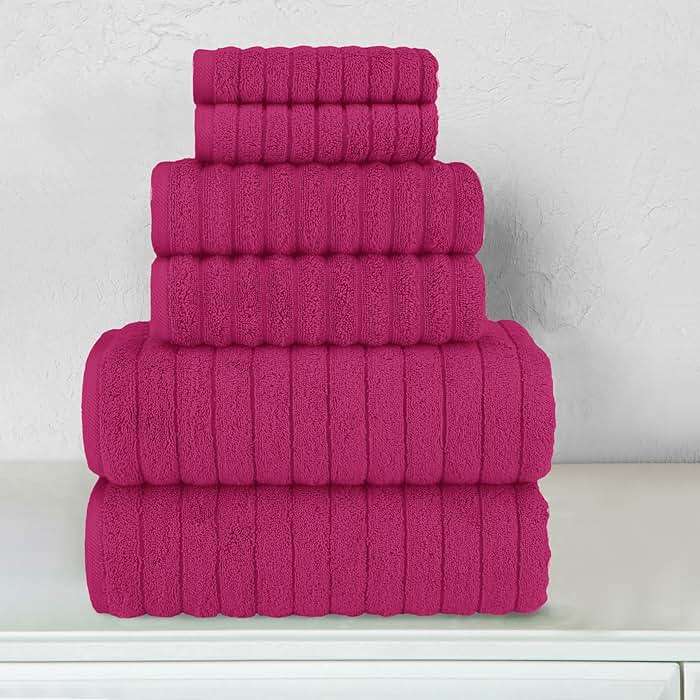 Elegant Comfort 100% Turkish Cotton Corduroy Ribbed Luxury Bath Towels 6-Piece Set, Premium Feel - Quick Dry, Highly Absorbent, Contains 2 Bath Towels, 2 Hand Towels, and 2 Washcloths, Hot Pink - Image 2