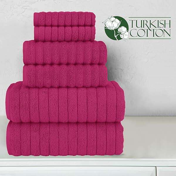 Elegant Comfort 100% Turkish Cotton Corduroy Ribbed Luxury Bath Towels 6-Piece Set, Premium Feel - Quick Dry, Highly Absorbent, Contains 2 Bath Towels, 2 Hand Towels, and 2 Washcloths, Hot Pink - Image 5