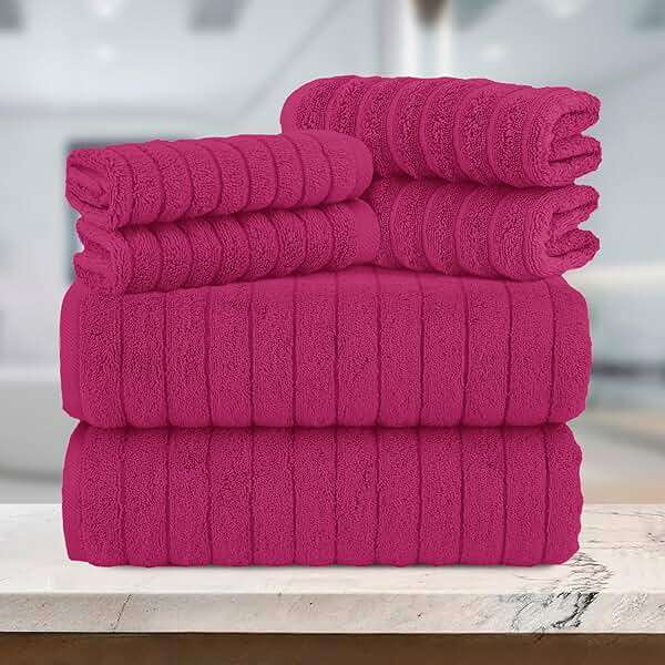 Elegant Comfort 100% Turkish Cotton Corduroy Ribbed Luxury Bath Towels 6-Piece Set, Premium Feel - Quick Dry, Highly Absorbent, Contains 2 Bath Towels, 2 Hand Towels, and 2 Washcloths, Hot Pink - Image 7