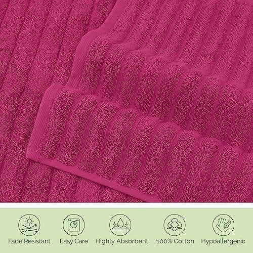 Elegant Comfort 100% Turkish Cotton Corduroy Ribbed Luxury Bath Towels 6-Piece Set, Premium Feel - Quick Dry, Highly Absorbent, Contains 2 Bath Towels, 2 Hand Towels, and 2 Washcloths, Hot Pink - Image 8