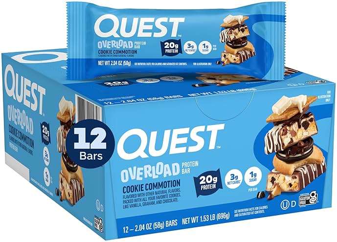 Quest Nutrition Overload Protein Bars, Cookie Commotion, 20g Protein, 1g Sugar, 3g Net Carbs, Gluten Free, 12 Count - Image 1