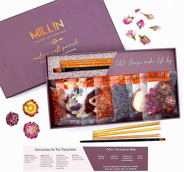 MILLIN Cocktail Garnish Gift Set – Edible Flowers & Dehydrated Fruits | Premium Bar Accessories | Unique Gift for Her | Holiday gifting - Image 1