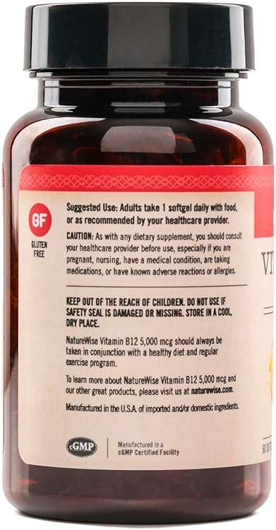 NatureWise Vitamin B12 5000 mcg - Extra Strength - Supplement for Supporting Energy Levels, Mental Clarity, Nervous System Health - Easy-to-Swallow, Soy and Gluten-Free, Non-GMO - 60 Softgels - Image 2