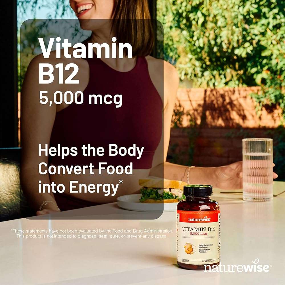 NatureWise Vitamin B12 5000 mcg - Extra Strength - Supplement for Supporting Energy Levels, Mental Clarity, Nervous System Health - Easy-to-Swallow, Soy and Gluten-Free, Non-GMO - 60 Softgels - Image 4
