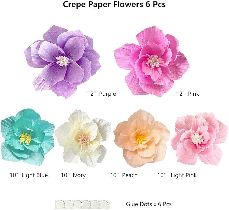 ANSOMO Paper Flowers Pink Purple Ivory Light Blue Pastel Artificial Crepe Tissue Wall Home Décor Wedding Birthday Bridal Baby Shower Classroom Nursery Room Floral Colorful Party Decorations - Image 3