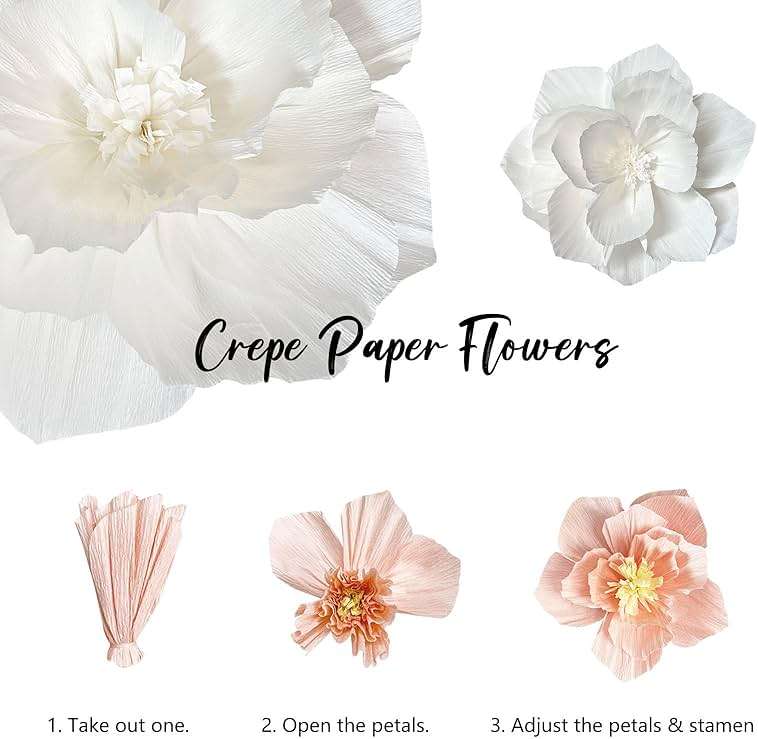 ANSOMO Paper Flowers Pink Purple Ivory Light Blue Pastel Artificial Crepe Tissue Wall Home Décor Wedding Birthday Bridal Baby Shower Classroom Nursery Room Floral Colorful Party Decorations - Image 5