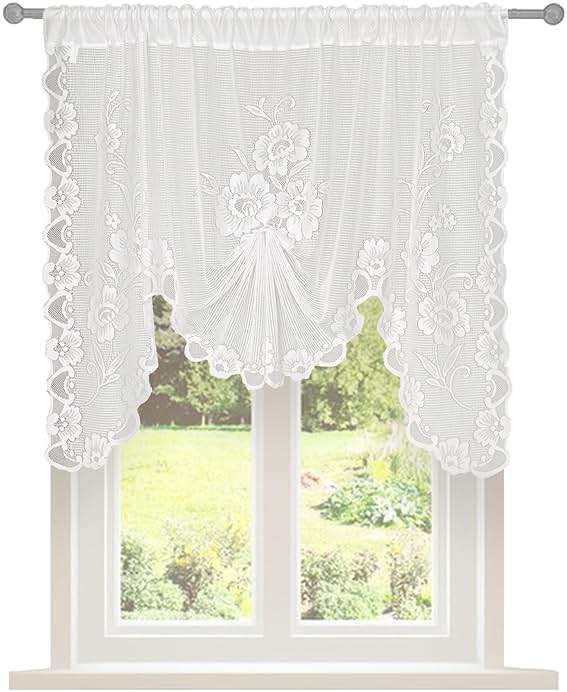 Jayla White Semi-Sheer Floral Lace Curtain Swag for Kitchen Half Window Bathroom Decoration Rod Pocket,59 x 39 Inch, 1 Panel - Image 1