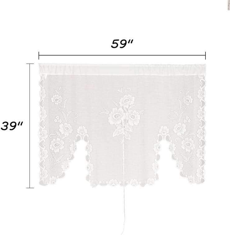 Jayla White Semi-Sheer Floral Lace Curtain Swag for Kitchen Half Window Bathroom Decoration Rod Pocket,59 x 39 Inch, 1 Panel - Image 3