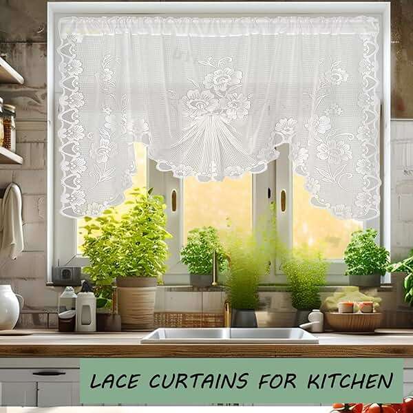 Jayla White Semi-Sheer Floral Lace Curtain Swag for Kitchen Half Window Bathroom Decoration Rod Pocket,59 x 39 Inch, 1 Panel - Image 4