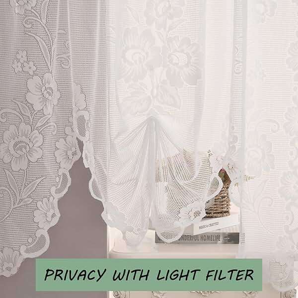 Jayla White Semi-Sheer Floral Lace Curtain Swag for Kitchen Half Window Bathroom Decoration Rod Pocket,59 x 39 Inch, 1 Panel - Image 5
